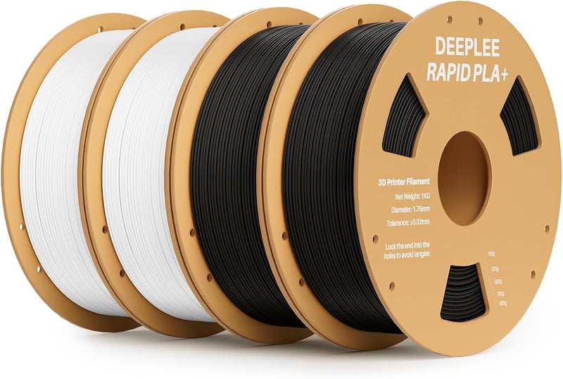 Deeplee Rapid PLA Plus Filament 1.75mm, High Speed 3D Printer Filament Up to 600mm/s, PLA+ Filament Dimensional Accuracy +/- 0.02 mm Fits Most FDM 3D Printer, Cardboard Spool 4 Pack 2*Black & 2*White - Image 1